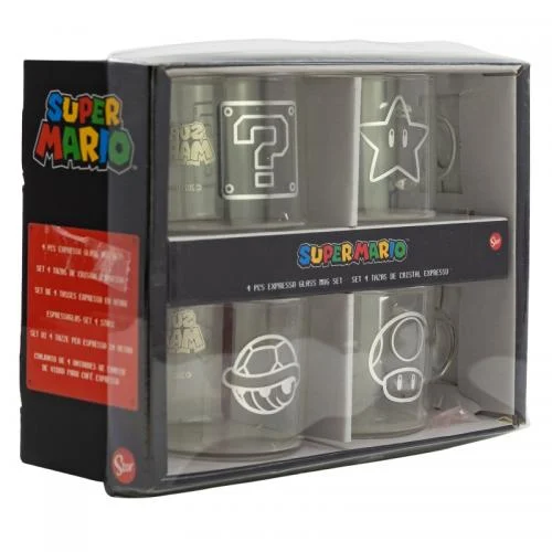 SUPER MARIO - Set de 4 Mugs Expresso en Verre - 100 ml