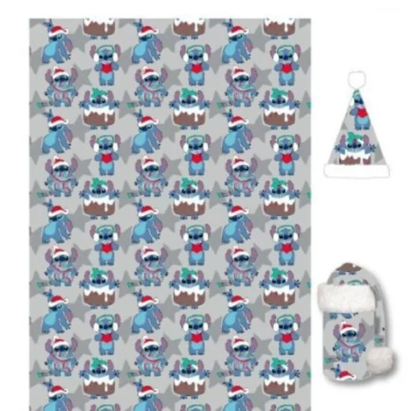 LILO & STITCH - Couverture Flanelle 110x140cm + Chapeau - Stitch Noel