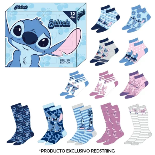 STITCH - Blue&Pink - Gift Box - 12 Paires de Chaussettes (T 35-41)